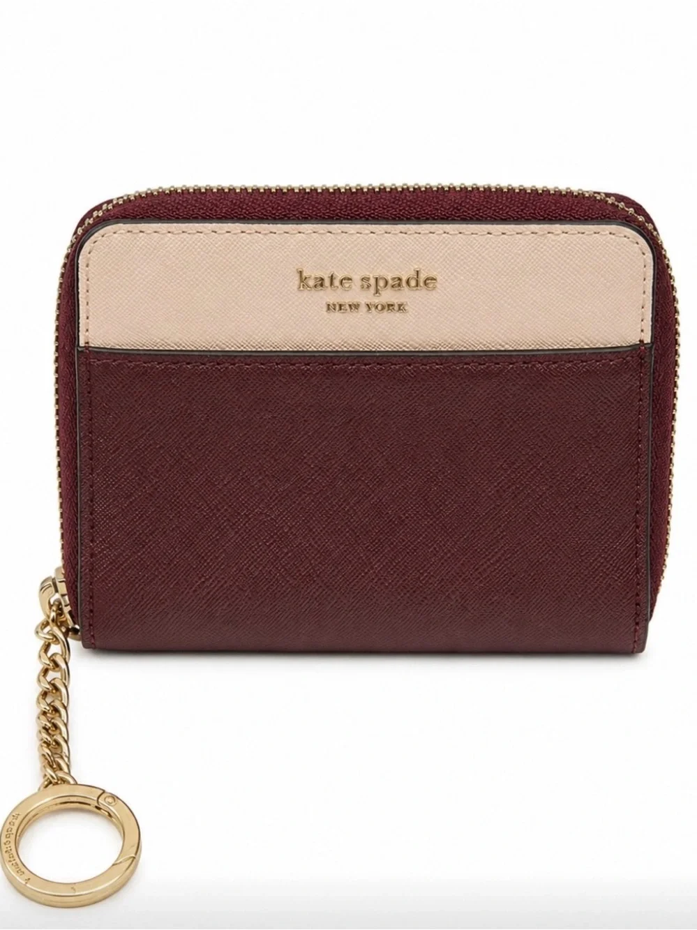 Kate Spade WLRU5425 Burgundy Blush Saffiano Leather Zip Around Bifold Wallet